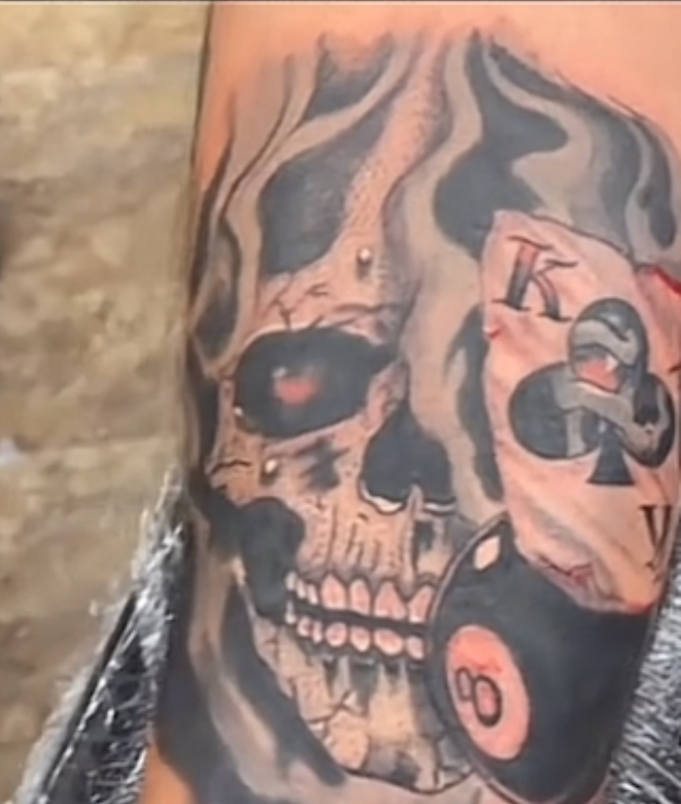 Skull with King of Clubs and 8-ball